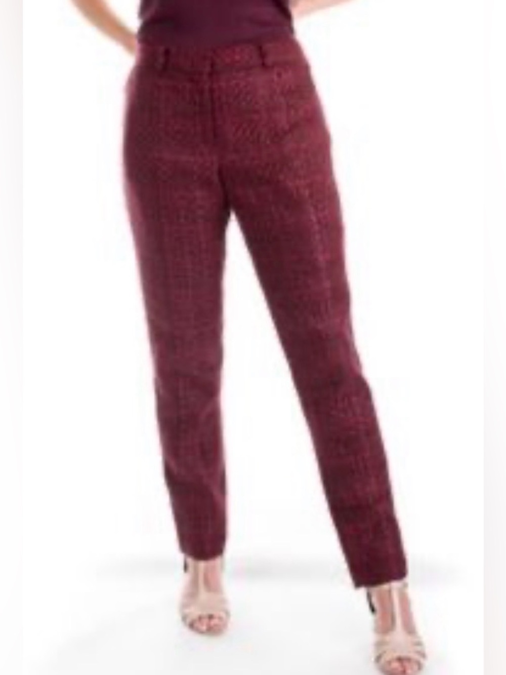 Tory Burch Drew Pants Burgundy Tweed Tuxedo Stripe Pants Size 4